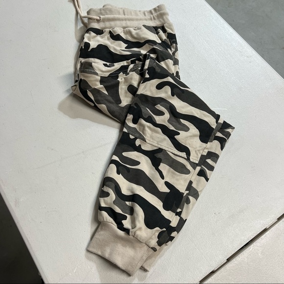Tan Black Khaki Beige Camo Army Print 100% Cotton Skinny Jogger Sweatpants Large - Picture 1 of 8